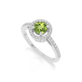 natural peridot solitaire halo engagement rings in sterling silver